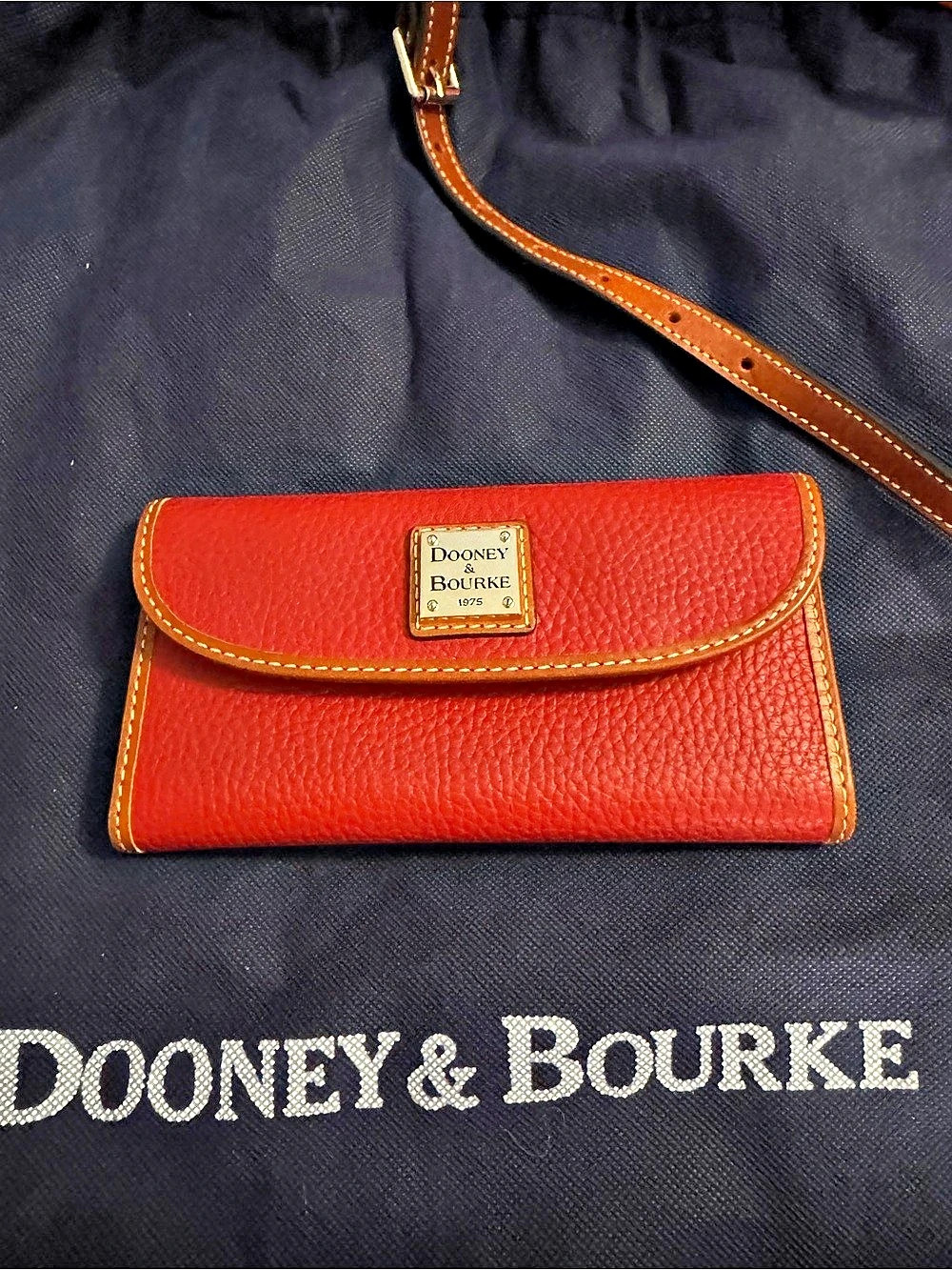 Dooney & Bourke Pebble Leather-Trim Wallet in Red & Brown